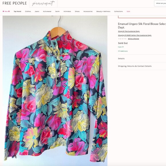 Vintage Emanuel Ungaro Silk Blouse Size 6 Black Floral 70s 80s Designer Italy - Picture 12 of 12